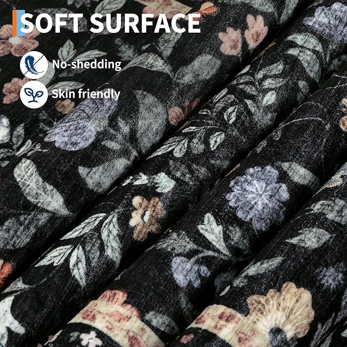 GarveeHome Washable Runner Rug 2.5 x 8 Non-Slip Non-Shedding Soft Vintage Bedside Low Pile Farmhouse Floral Carpet, Indoor Foldable Printed Entryway Rug for Hallway Kitchen, Black
