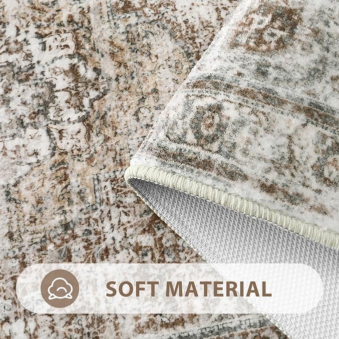 Uphome Boho Bathroom Rugs, Distressed Farmhouse Khaki Bath Mat, Comfy Velvet Small Bath Rugs Non Slip Washable, Vintage Oriental Toilet Rug for Sink Shower Vanity, 20x32 inch