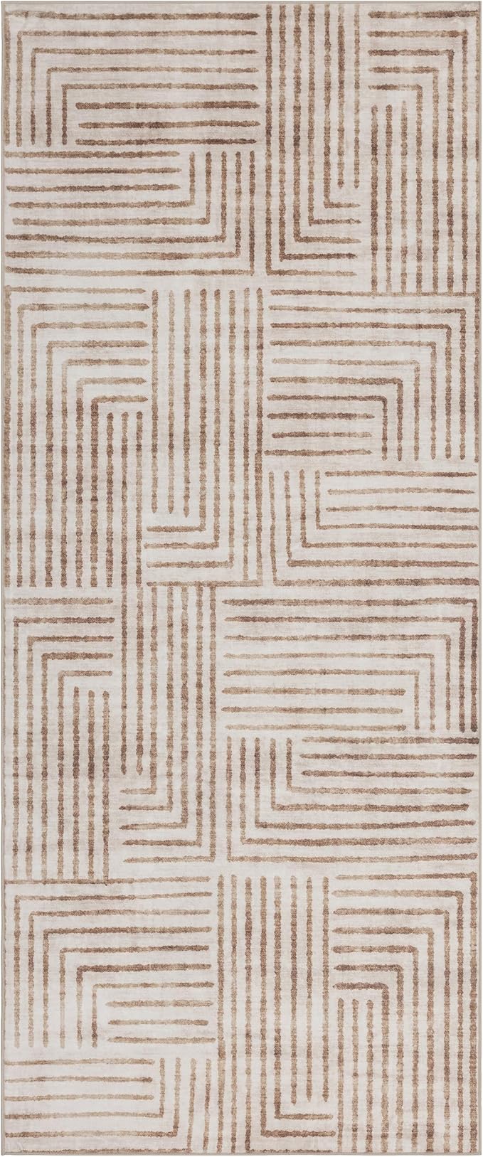 ReaLife Rugs Machine Washable Area Rug Runner - Living Room Bedroom Bathroom Kitchen Entryway Office - Non-Slip Baking Low Pile Stain Resistant Premium - Modern Geometric - Finn - Beige 2'6" x 6'