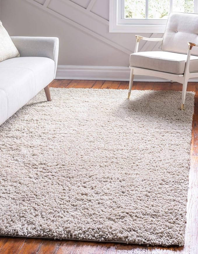Unique Loom Davos Shag Collection Area Rug - Solid (5' 3" x 8' Rectangle, Linen)