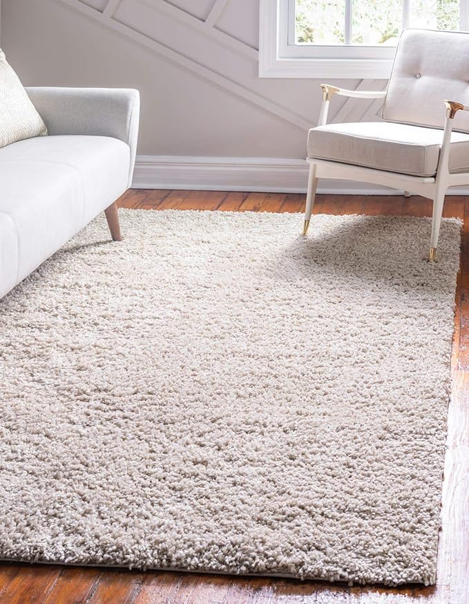 Unique Loom Davos Shag Collection Area Rug - Solid (4' 1" x 6' 1" Rectangle, Linen)