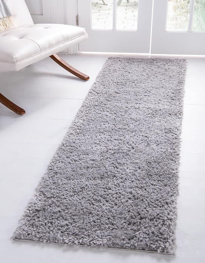 Unique Loom Davos Shag Collection Area Rug - Solid (2' 2" x 8' Runner, Sterling)