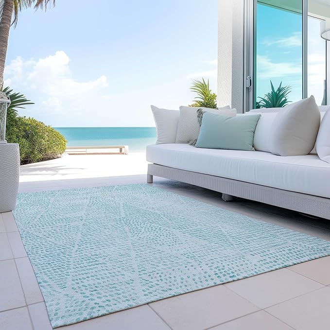 Addison Rugs Chantille ACN591 Aqua 8' x 10' Indoor Outdoor Area Rug, Easy Clean, Machine Washable, Non Shedding, Bedroom, Living Room, Dining Room, Kitchen, Patio Rug