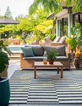 Unique Loom Outdoor Striped Collection Area Rug - Striped (5' 3" Square Blue/Ivory)