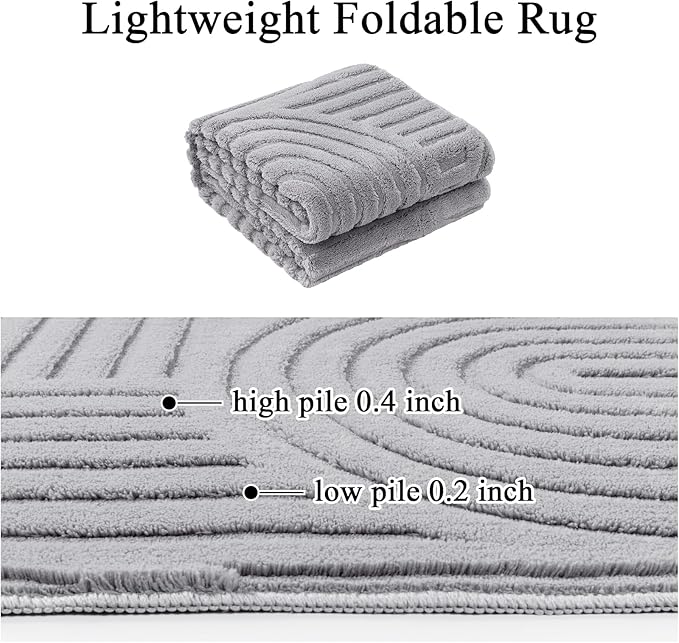 SHACOS Soft Cozy Fluffy Arch Pattern High Low Pile Rugs 3'x5' Non Slip Washable Scandinavian Minimalist Rug Modern Geometric Arc Carpet for Living Room Bedroom Dining Room, Light Grey