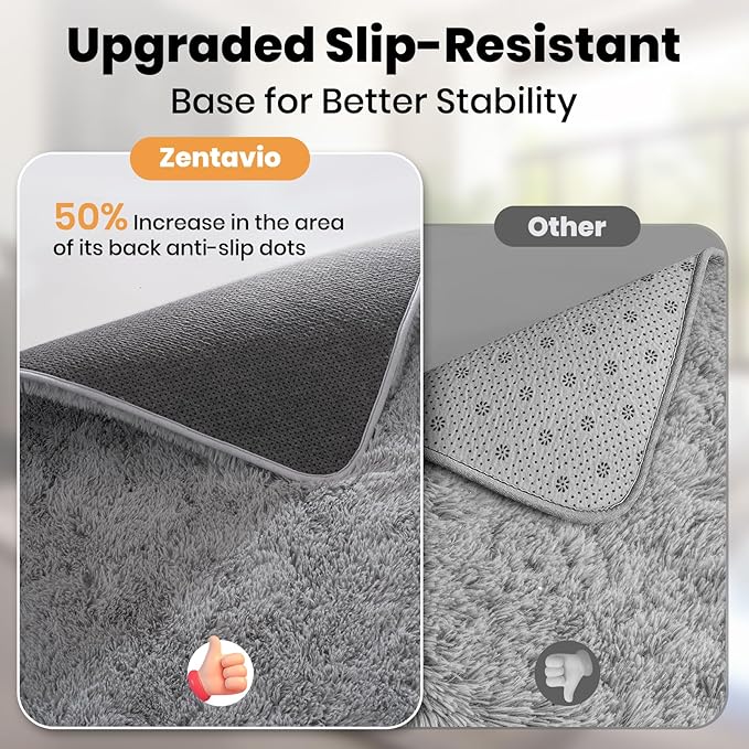 Zentavio Area Rugs for Living Room Large Rugs for Bedroom 5x8 Carpet Fluffy Furry Soft Shag Aesthetic Plush High Pile Gray Throw Rug for Nursery Kids Room Dorm Light Grey