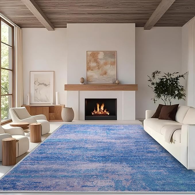 5x7 Abstract Area Rugs for Living Room, Modern Washable Indoor Rug for Bedroom, Thin Soft Large Non-Slip Carpet for Dining Room Home Office Farmhouse Decor - Abstract Blue Purple