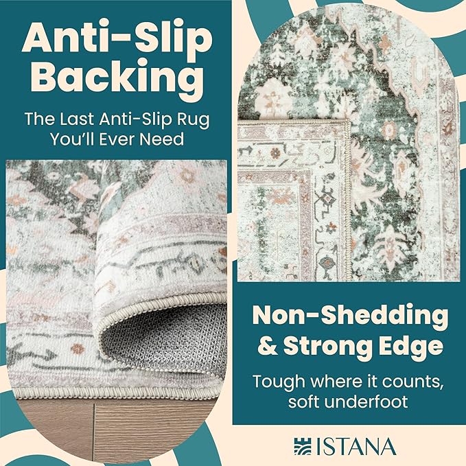 Istana 5x7 Area Rug - Light Green/Beige Rugs for Living Room 5x7 - Foldable Rugs for Bedroom - Stain Resistant Washable Rug - Eco-Friendly Boho Area Rugs - Easy to Clean Living Room Rug
