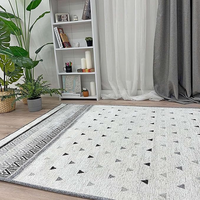 Alfa Rich 4x6 Gray Off White Washable Area Rugs for Living Room Bedroom Kitchen Dining Cotton Rug