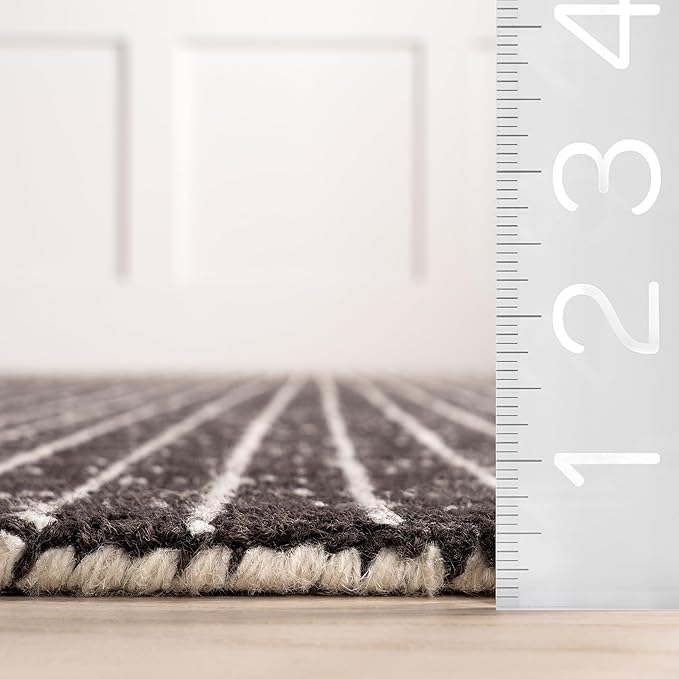 Rugs USA Melrose Checked Wool Area Rug - 4x6 Area Rug Contemporary Charcoal/Ivory for Living Room Bedroom Dining Room Kitchen