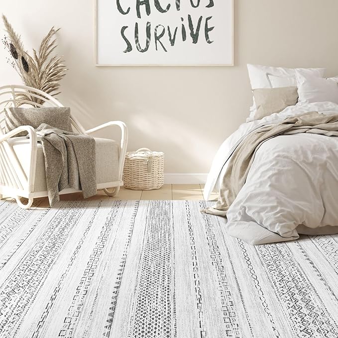 Nakagishi 10x14 Area Rugs Living Room: Washable Boho Large Neutral Modern Soft Stain Resistant Farmhouse Indoor Floor Rug Non-Slip Carpet for Bedroom Nursery Kids Playroom Office Dining Room- Gray