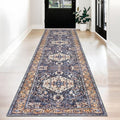 KOZYFLY Runners for Hallways 2.6x12 Ft Extra Long Washable Kitchen Boho Runner Rug for Entryway Indoor Gold Navy Printed Faux Wool Stair Runner Floor Carpet Runner for Stair Kitchen Hall