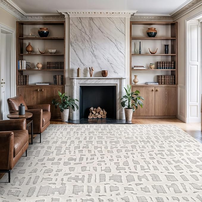 Beverly Rug Micro Loop Area Rug Gray/White 8x10 Abstract Modern Luxury Irregular Grid Durable Soft Indoor Rugs for Living Dining Room Office Stain Resistant Non Shedding Casual Indoor Carpet 8 x 10