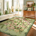 Floral Area Rug Living Room - 8x10 Washable Rugs Low Pile Non-Slip Soft Bedroom Rugs Under Bed Stain Resistant Accent Indoor Vintage Carpet for Dining Room Nursery Home Office Decor, Green