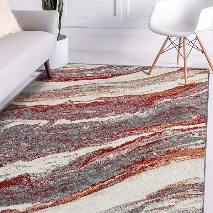 LUXE WEAVERS Lagos Collection 7983 Abstract Red 8x10 Art Deco Geometric Area Rug