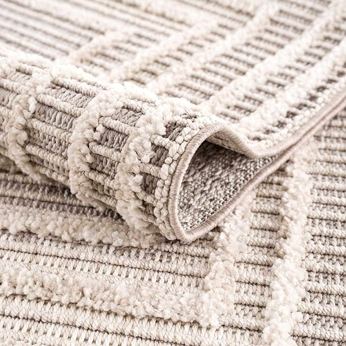 Hauteloom Lunao Living Room, Bedroom Area Rug - Farmhouse - Charcoal,Cream,Peach - 8'10" x 12'