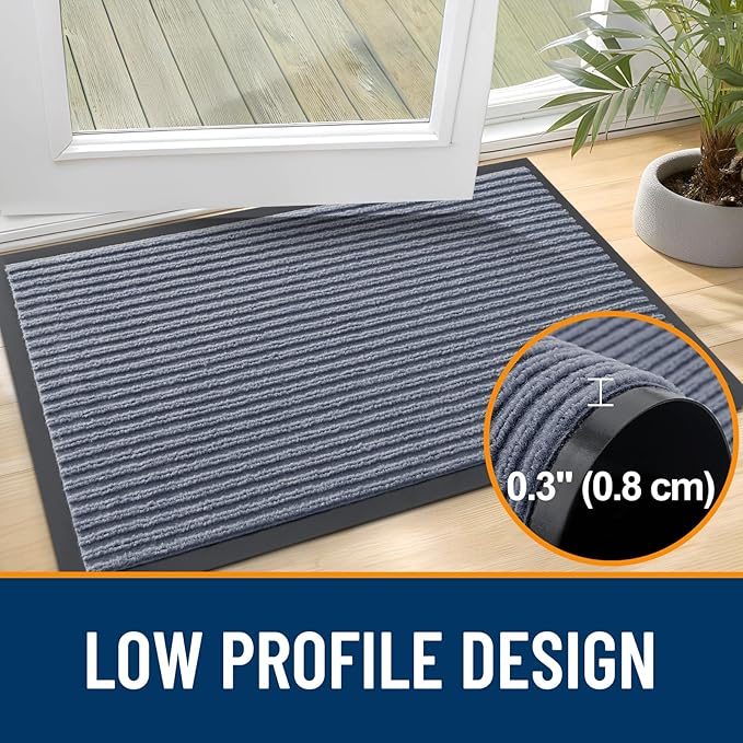 OLANLY Front Door Mat Indoor Outdoor Entrance, Waterproof Heavy Duty Doormat, Fade Resistant, Low Profile, Easy Clean Patio Porch Welcome Floor Mats for Entry, 47x32, Ash Grey