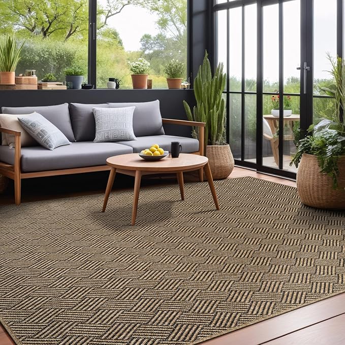Easy Jute Rugs 6x9 Herringbone Natural Color Living Room Indoor Outdoor Area Rug for Patio and Kitchen Rug High Traffic Washable Easy to Clean Solid Boho Woven Design Carpet (6 x 9)