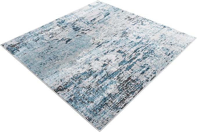 Rugs.com Leipzig Collection Rug – 5 Ft Square Blue Low-Pile Rug Perfect for Living Rooms, Kitchens, Entryways