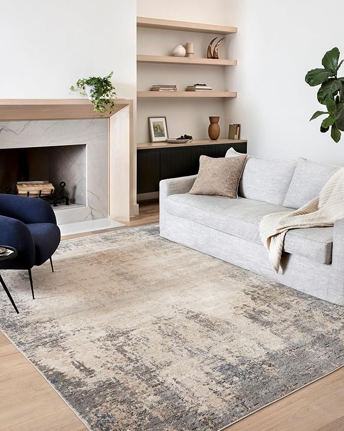 Loloi Teagan Collection TEA-08 Ivory/Mist 2'-8" x 10'-6" Runner Rug, Large, Soft Neutral Rug, High-Traffic for Living Room, Bedroom, Home Office, Dining Area