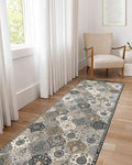 Lahome Moroccan Trellis Washable Runner Rug, 2x6 Runners for Hallways 6 Feet Non Slip Vintage Laundry Room Rug Vintage Ultra-Thin Long Carpet for Kitchen Bedroom, Grey
