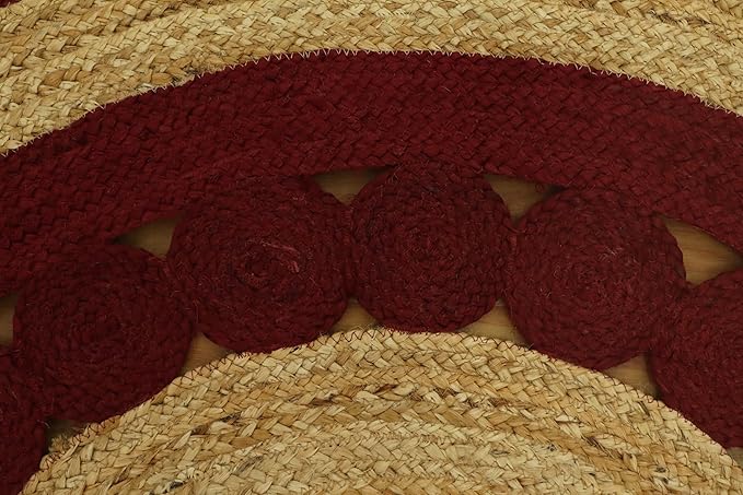 4x6 Jute Oval Rug – Handmade Boho Oval Rug, Flatweave Kilim Style, 0.27" Thick, Solid Red Beige Hand Braided Jute Carpet for Bedroom, Living Room, Dining Room