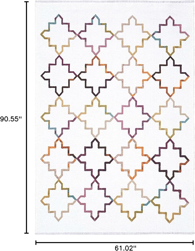 Alfa Rich 5x8 Moroccan White Washable Area Rugs for Living Room Bedroom Kitchen Decor Cotton Rug