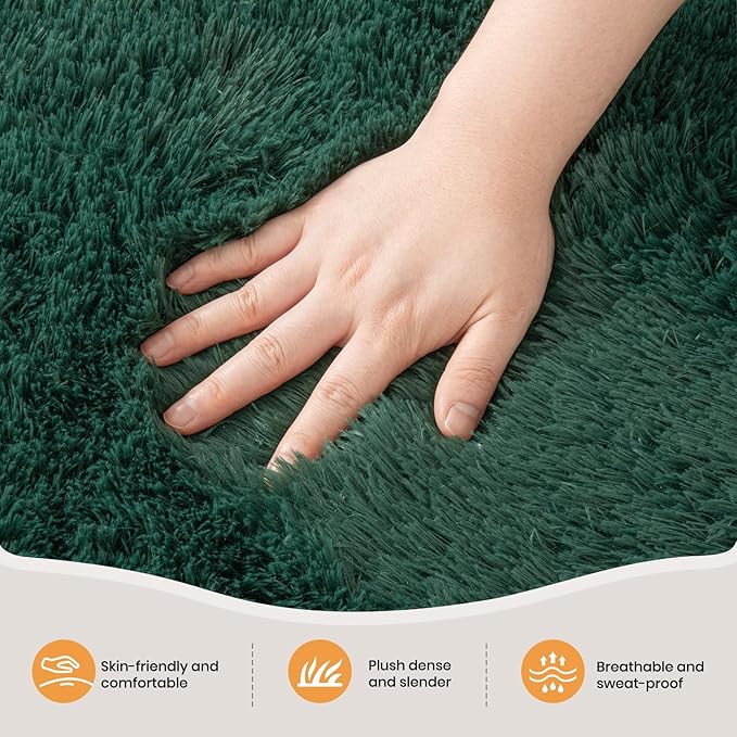 Zentavio Dark Green Area Rugs for Living Room Emerald Green Rugs for Bedroom 8x10 Fluffy Fake Grass Large Carpet for Kids Room Playroom Furry Shag Aesthetic Soft High Pile Washable Home Decor