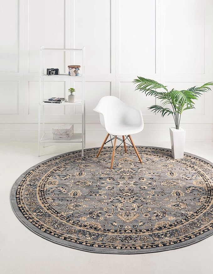 Unique Loom Sialk Hill Collection Area Rug - Washington (3' 3" Round Gray/Black)