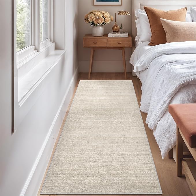 Art&Tuft Non-Slip Runner Rug - 3x5 Runner Rug Washable Low-Pile Rugs Runners, Soft Distressed Carpet Runner for Bedroom Bathroom Kitchen Laundry Living Room, Beige