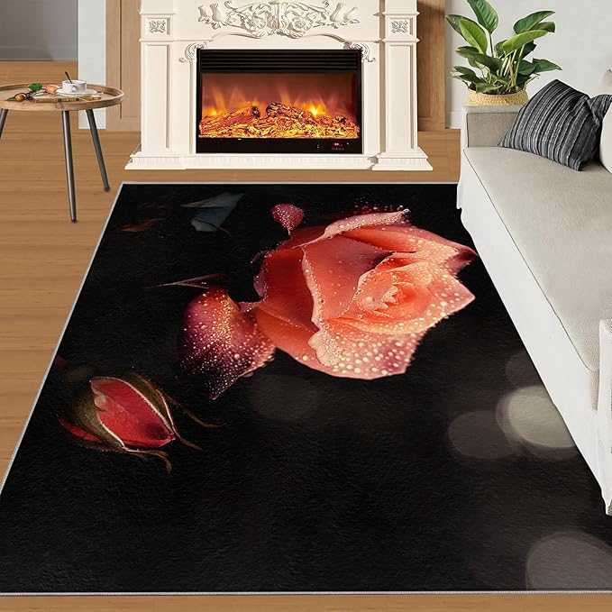 2x3 Florals Rugs for Entryway - Natural Flowers Small Area Rugs, Realistic Rose Laundry Room Carpet Non Slip Accent Throw Rug for Bathroom Kitchen Sink Front Door