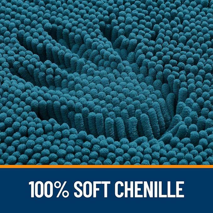 OLANLY Bathroom Rugs 24x16, Extra Soft Absorbent Chenille Bath Rugs, Rubber Backing Quick Dry, Machine Washable Bath Mats for Bathroom Floor, Tub and Shower, Home Decor Accessories, Peacock Blue