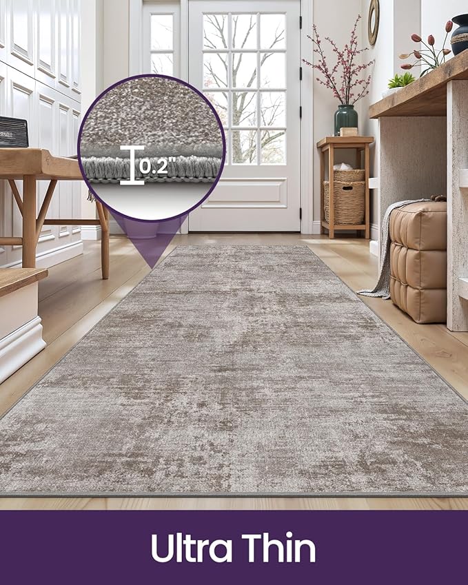 DEXI Hallway Runner Rug 3x12, Modern Abstract Non Slip Thin Soft Runners Carpet, Stain Resistant Washable Indoor Rug for Hallway Entryway Kitchen Laundry Room Living Room, Red Brown