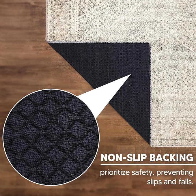 Keen Home Design 5x7 Rug - Machine Washable Area Rug with Non-Slip Backing, Ideal for Living Room, Dining Room, Bedroom - Vintage, Easy Clean, Durable, Low Pile Rug - (5' x 7')