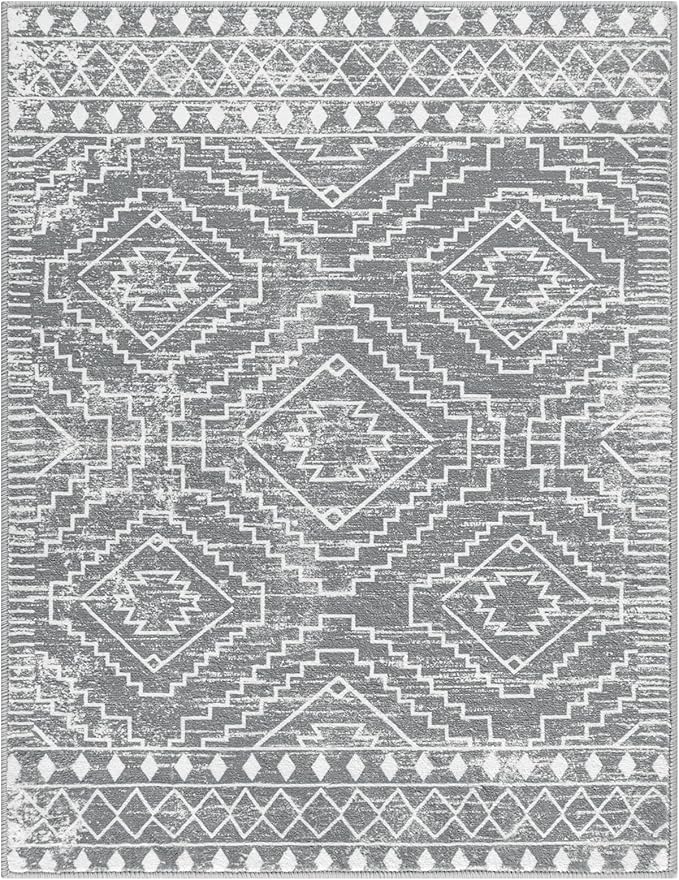 Wonnitar Moroccan Gray Area Rugs for Living Room, Washable 5x7 Boho Bedroom Rugs, Non-Slip Large Soft Dining Room Throw Mat, Floor Carpet for Basement Guest Room Office (Silver Grey,5'x7')