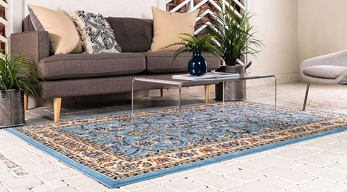 Unique Loom Sialk Hill Collection Area Rug - Washington (9' x 12' Rectangle Light Blue/Navy Blue)