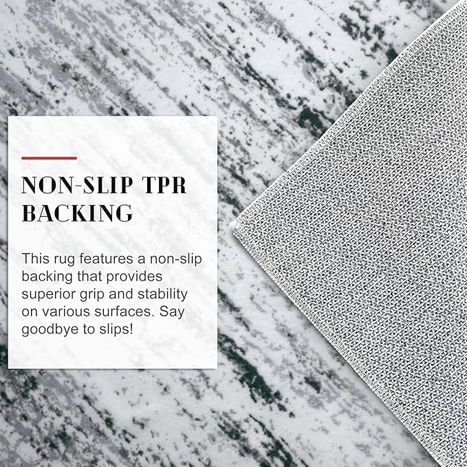 Modern Abstract Runner Rug 2.6x14, Black Grey White Washable Long Kitchen Runner Non-Slip Soft Hallway Rug Runner Thin Print Faux Wool Carpet for Entryway Bedroom Laundry Room Indoor Home Decor