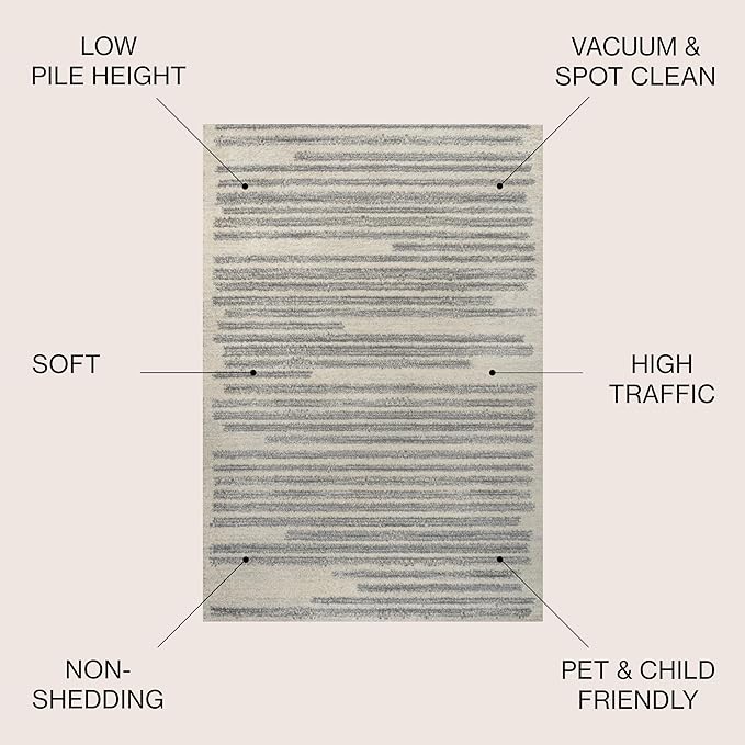 JONATHAN Y Khalil Modern Berber Stripe Cream/Gray Indoor Area Rug, 4x6, Contemporary, Bohemian, Easy-Cleaning for Living Room, Bedroom, Kitchen, Pet Friendly, Non-Shedding (MOH207C-4)
