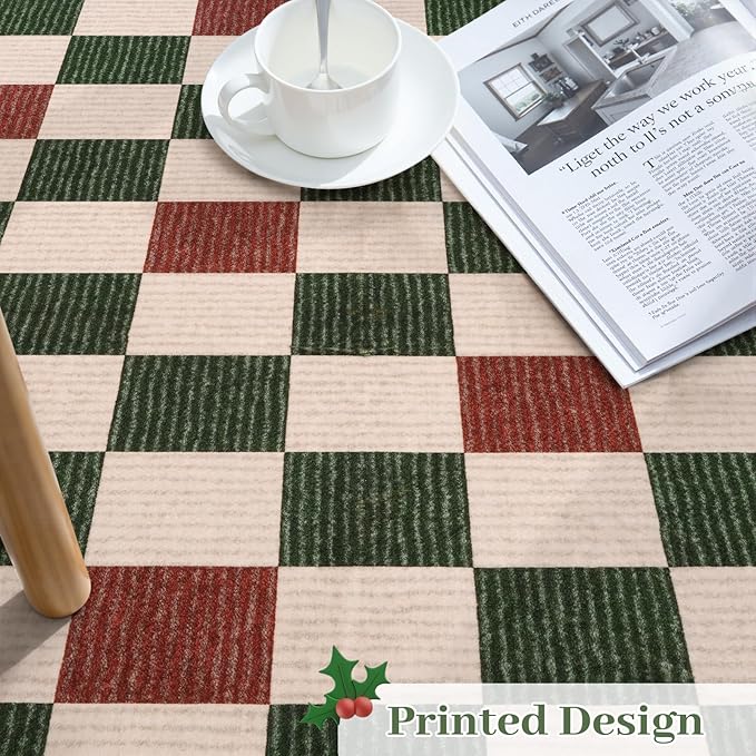 Machine Washable 5x7 Area Rugs for Living Room Clearance Checkered, Non Slip Low Pile Farmhouse Modern Neutral Playroom Boys Rugs for Bedroom, Carpet Rugs for Dining Room(Red,5'x7')