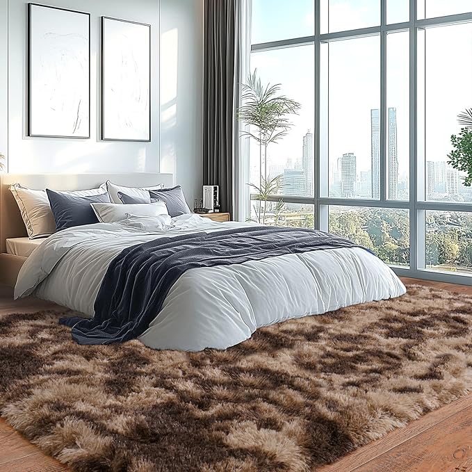 Upgrade Non-Slip Plush Rugs for Living Room, Soft Shaggy Carpets for Living Room, Fuzzy Rugs for Kids' Room, Perfect Decor for Modern Home Tie Dye Coffee 5x7Feet