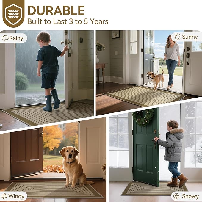Front Door Mat 24''x35'', Absorbent Muddy Dirt Resist Washable Non Slip Low-Profile Indoor Doormat, Easy Clean Welcome Entryway Door Mats, Brown