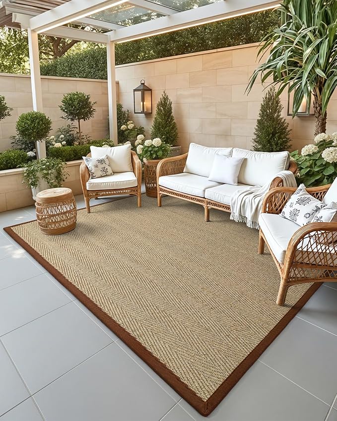 DEXI Area Rug Natural Fiber 8x10, Braided Woven Seagrass Rugs No Shed, Large Soft Neutral Rustic Carpet Mat for Indoor Entryway Outdoor Patio Dining Living Room Bedroom Farmhouse, Natural