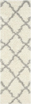 SAFAVIEH Dallas Shag Collection Runner Rug - 2'3" x 16', Ivory & Grey, Trellis Design, Non-Shedding & Easy Care, 1.5-inch Thick Ideal for High Traffic Areas in Living Room, Bedroom (SGD257F)
