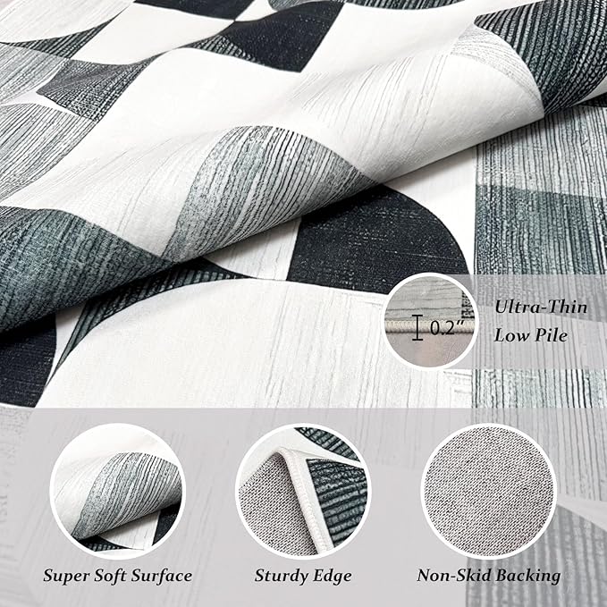 2x6 Runner Rug Washable, Modern Abstract Area Rugs for Hallways Kitchen Bathroom Bedroom Entryway, Non Slip Carpet Long Mat Indoor, Boho Soft Ultra-Thin Gray