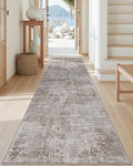 DEXI Hallway Runner Rug 3x12, Modern Abstract Non Slip Thin Soft Runners Carpet, Stain Resistant Washable Indoor Rug for Hallway Entryway Kitchen Laundry Room Living Room, Red Brown