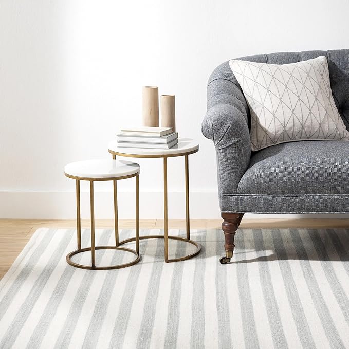 Home Conservatory Ladder Stripe Grey/Ivory Handwoven Wool 4 X 6 Feet, Grey/Ivory Stripe Pattern