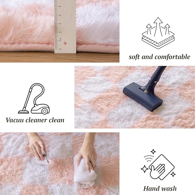 5x7 Area Rugs for Living Room Bedroom, Soft Fluffy Shaggy Bedside Rug, Indoor Floor Carpet for Kids Playroom, Dorms, Nursery Rooms, Home Decor (Pink & White 5'x7')