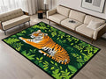 Tiger Rugs，3x5ft,Tiger and Green Leaf Print Rug for Living Room，A Colorful and Artistic Tiger Rug, Perfect for A Children's Play Area，Machine Washable Non-Slip Carpet Suitable for Bedroom and Study