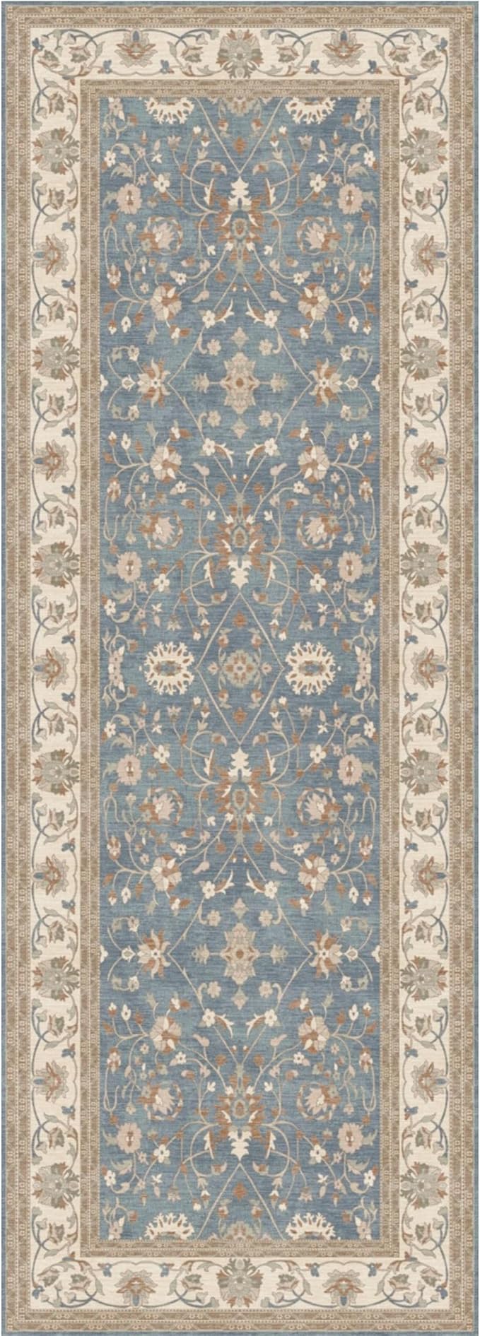 Kuden 2'6"x10 Runner Rug, Machine Washable Area Rug with Non-Slip Backing, Vintage Style, Soft, Easy Clean, Low Pile Rug for Hallway, Entryway, Kitchen, Bedroom