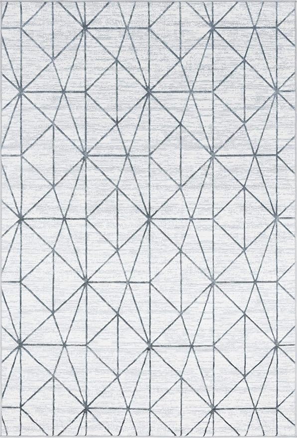Rugs.com Lattice Trellis Collection Rug – 6' x 9' White Low-Pile Rug Perfect for Living Rooms, Large Dining Rooms, Open Floorplans